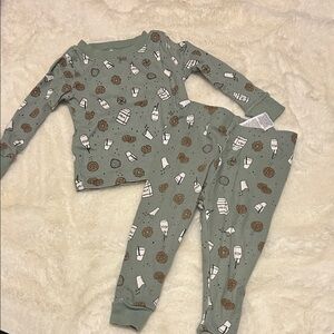 Wonder Nation Kids Pajama Set in Green with Cookie and Milk Print